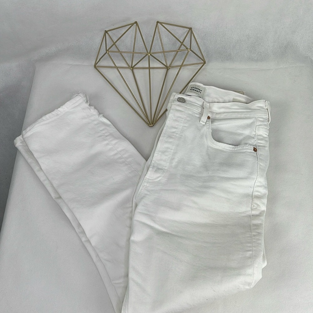 Citizens of Humanity White Distressed Button Fly Jeans